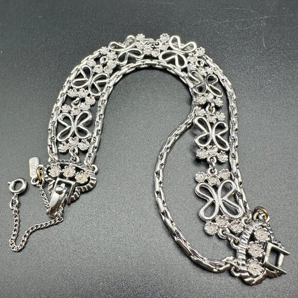 Vintage Monet Silver Tone Multi Strand Flower Bracelet Safety Chain Signed - Picture 15 of 15